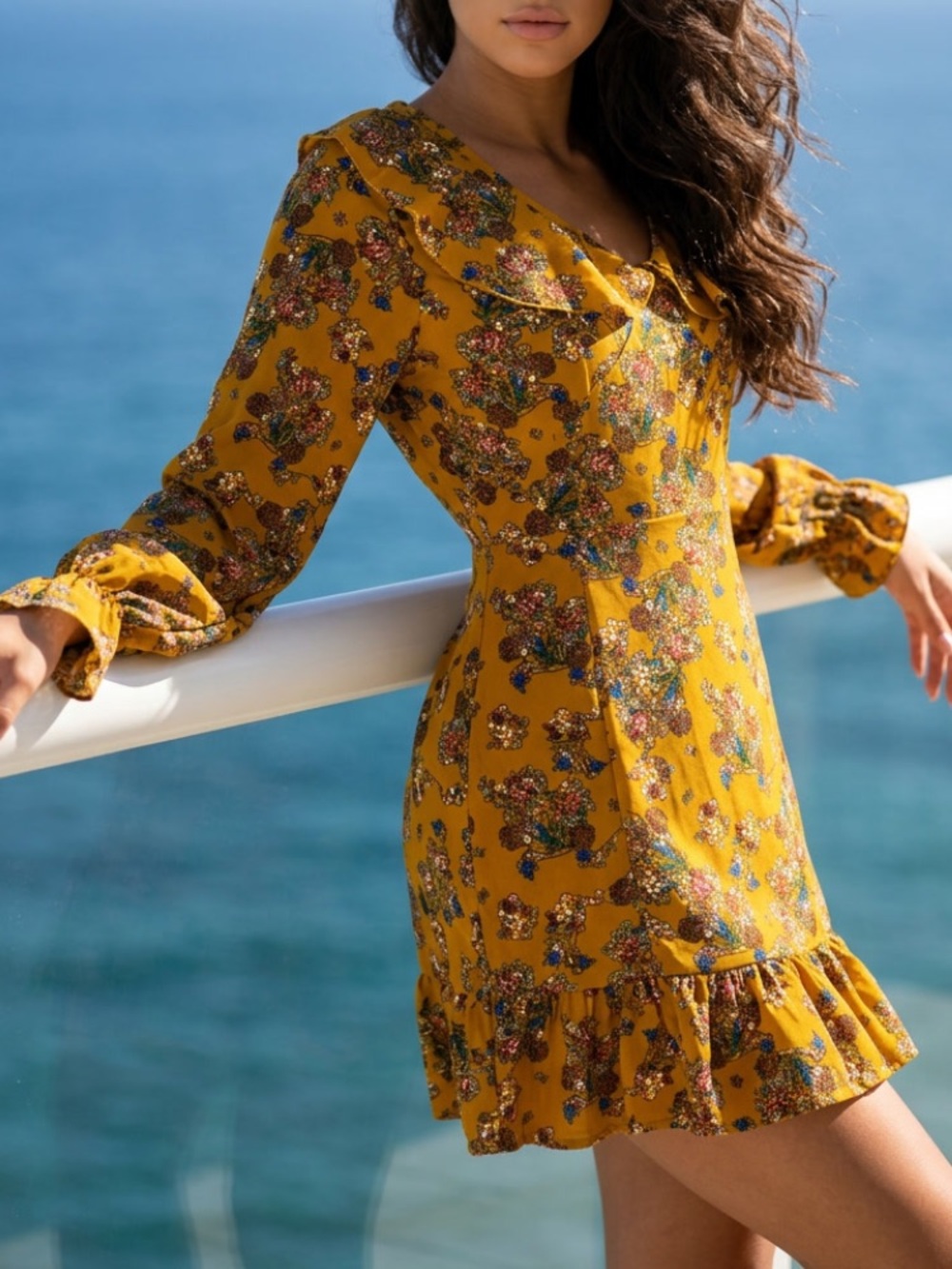 Hayden Fall floral backless L/S dress | ruffle mini boho dress NWT size L